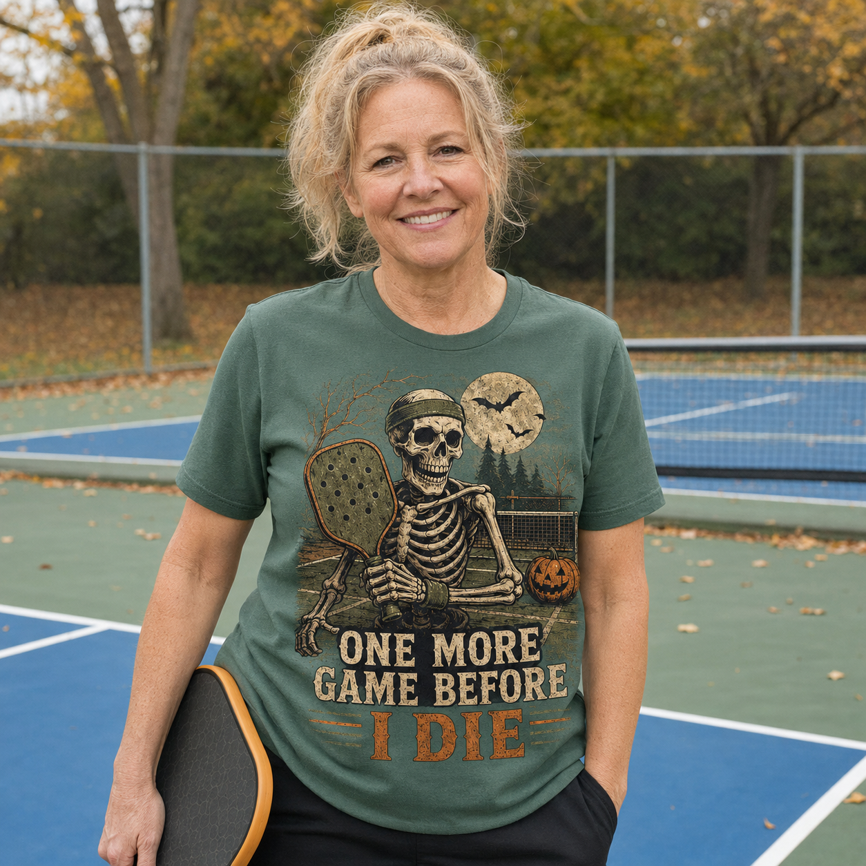 One More Game Before I Die Skeleton Pickleball Halloween T-Shirt